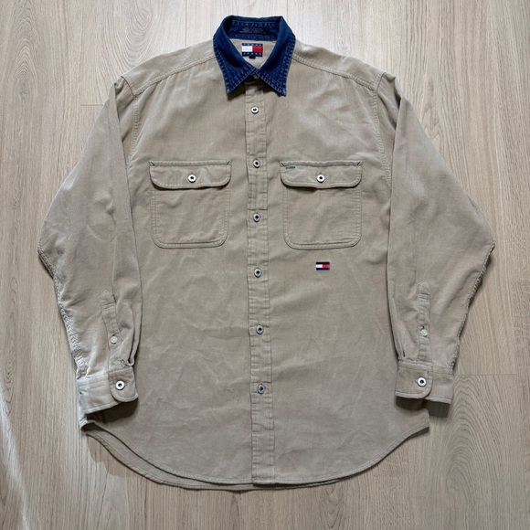 Tommy Hilfiger Other - Vintage Tommy Hilfiger Corduroy Denim Collar Buttonup Shirt Mens Small Tan